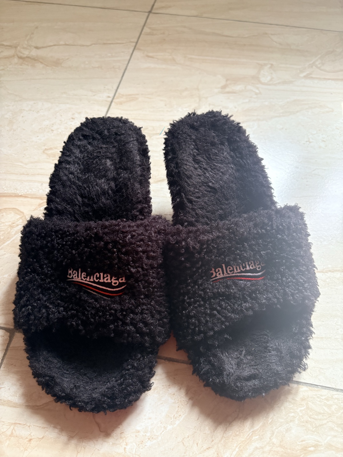 Cozy Black Furry Slides