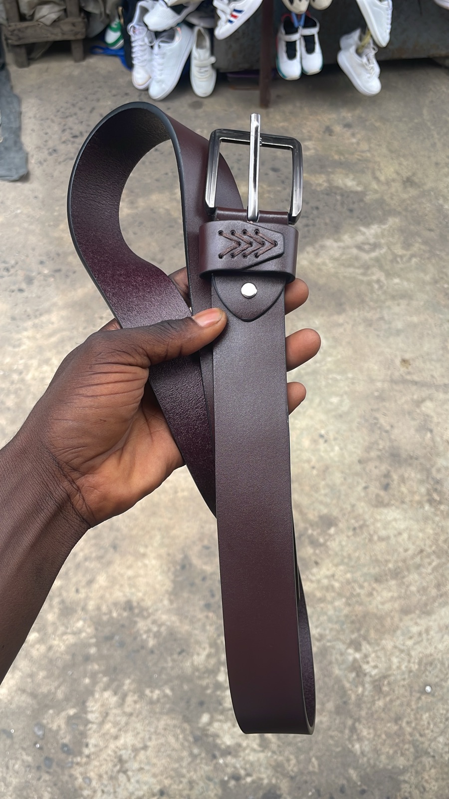 Men's Leather Belt with Silver Buckle