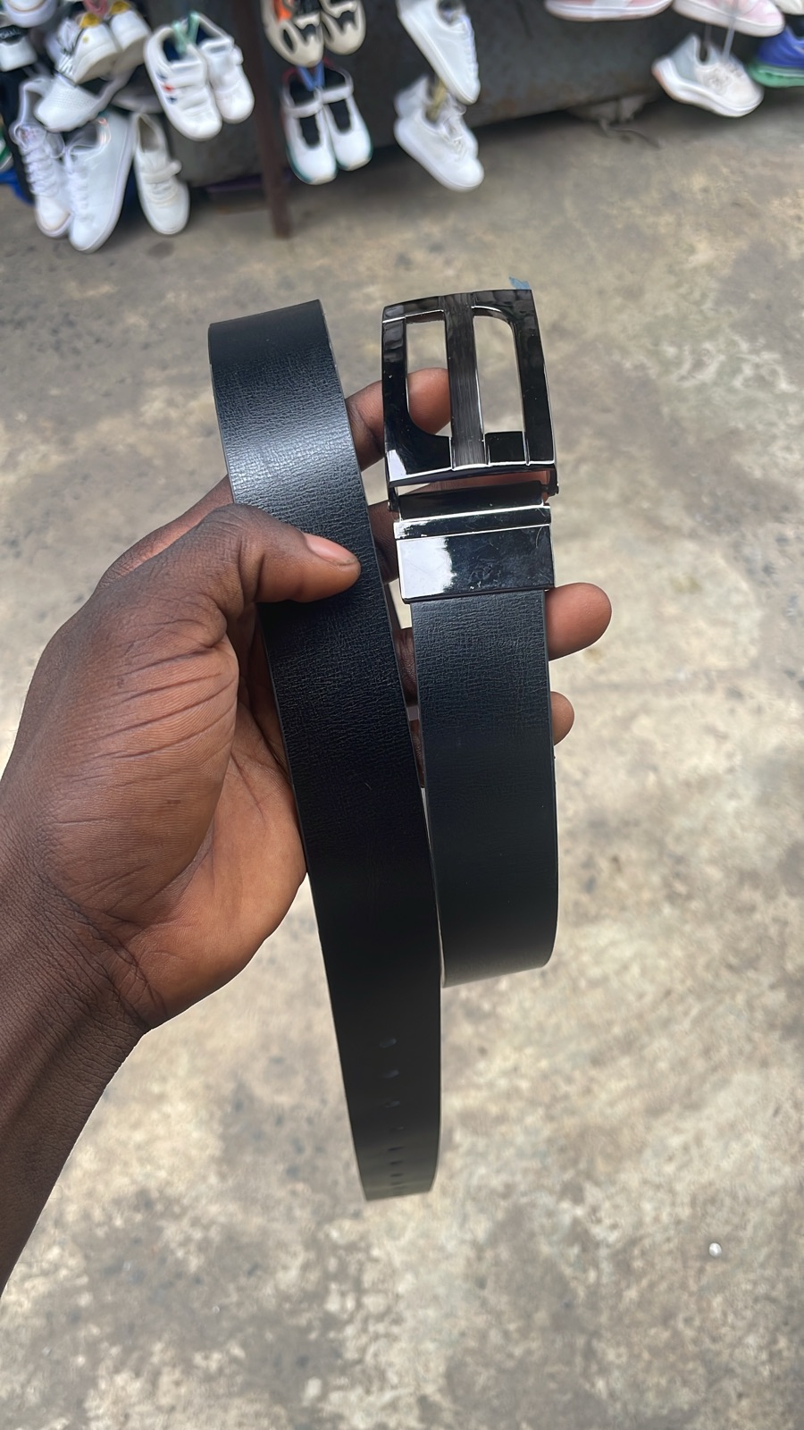 Black Leather Belt with Silver Buckle