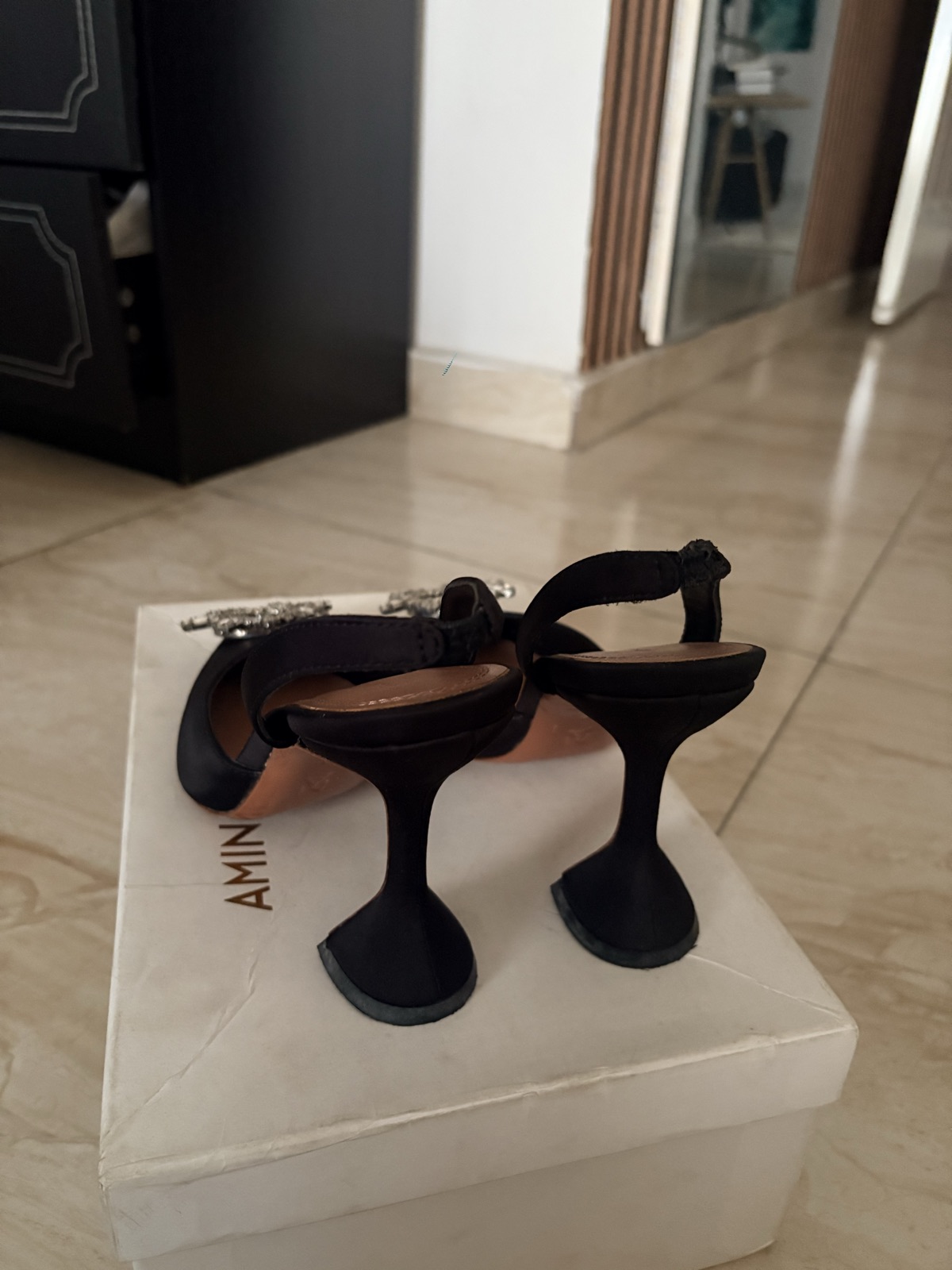 Women's Black Crystal Embellished Slingback Heels
