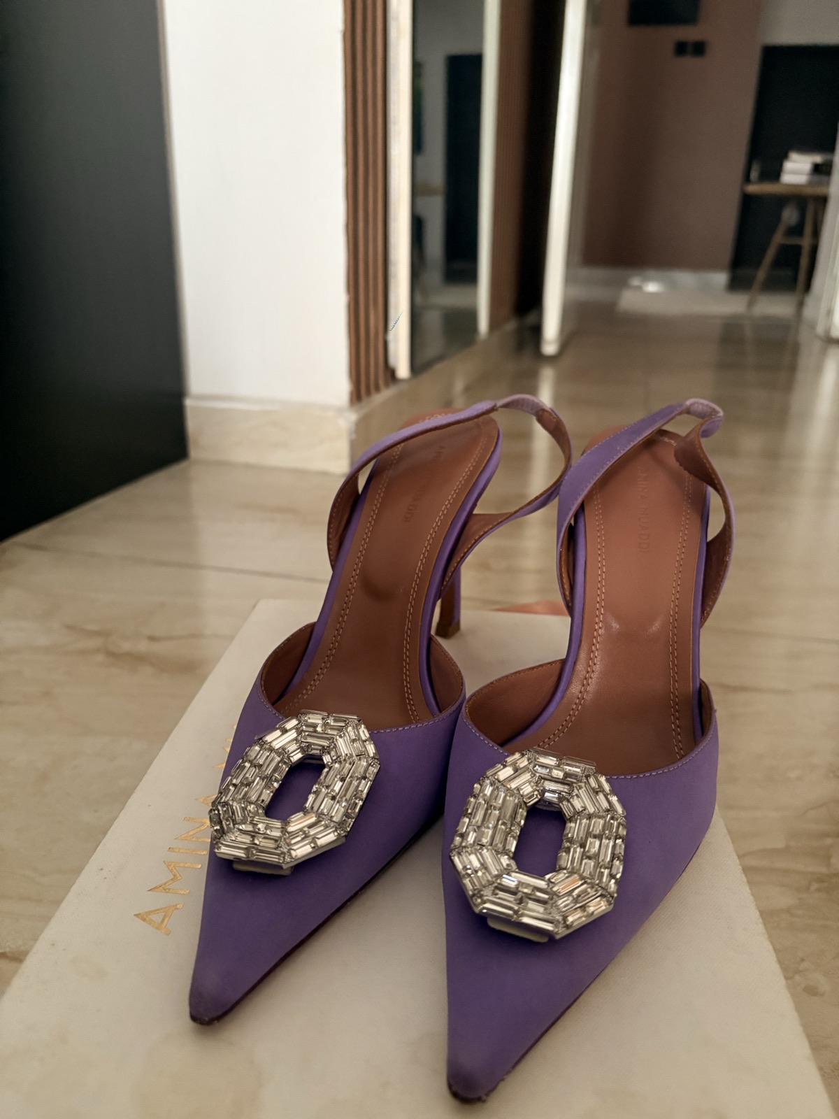Purple Slingback Heels with Crystal Embellishment