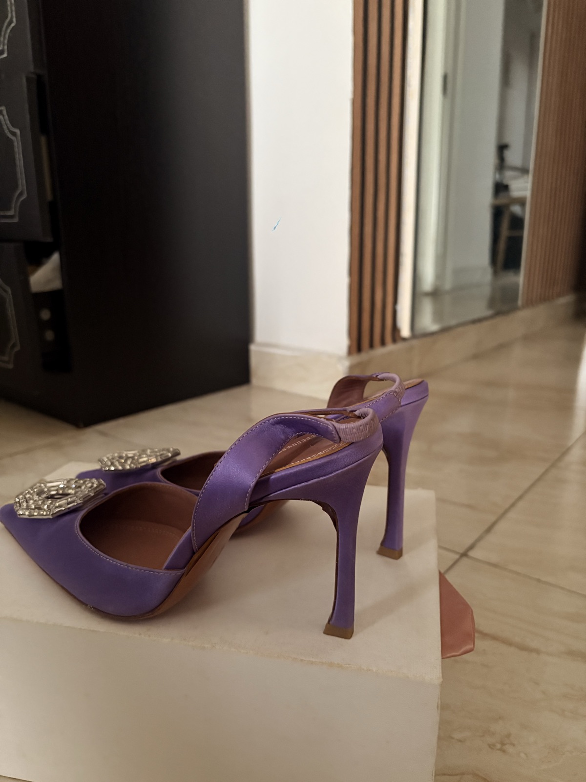 Purple Slingback Heels with Crystal Embellishment