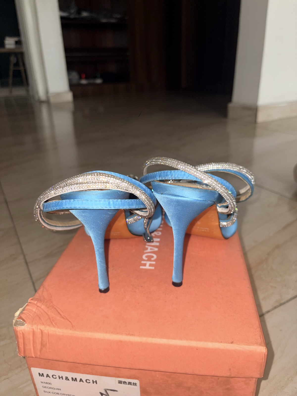 Blue Satin Crystal Embellished Stiletto Heels