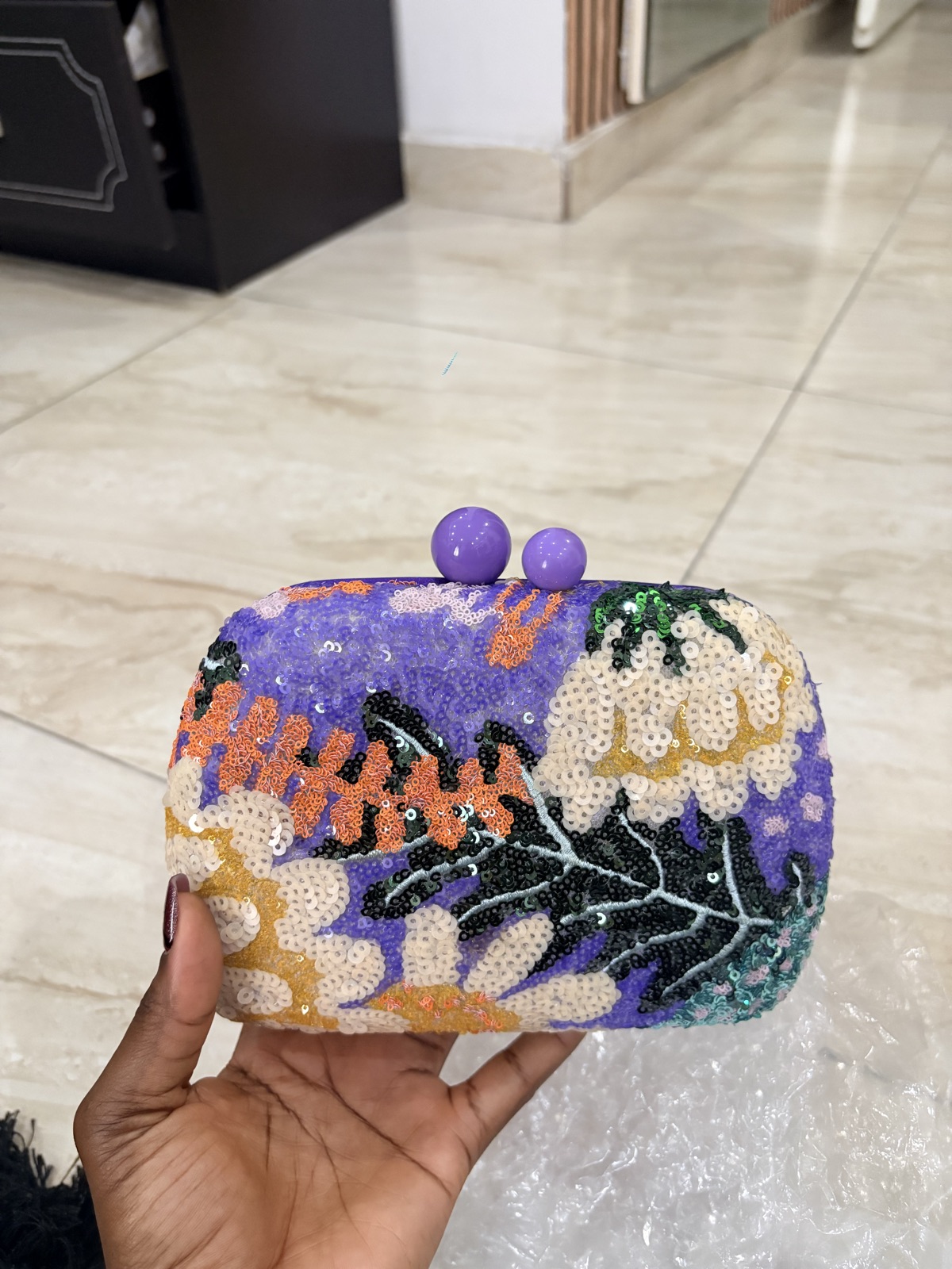 Embellished Clutch Purse with Beaded Closure