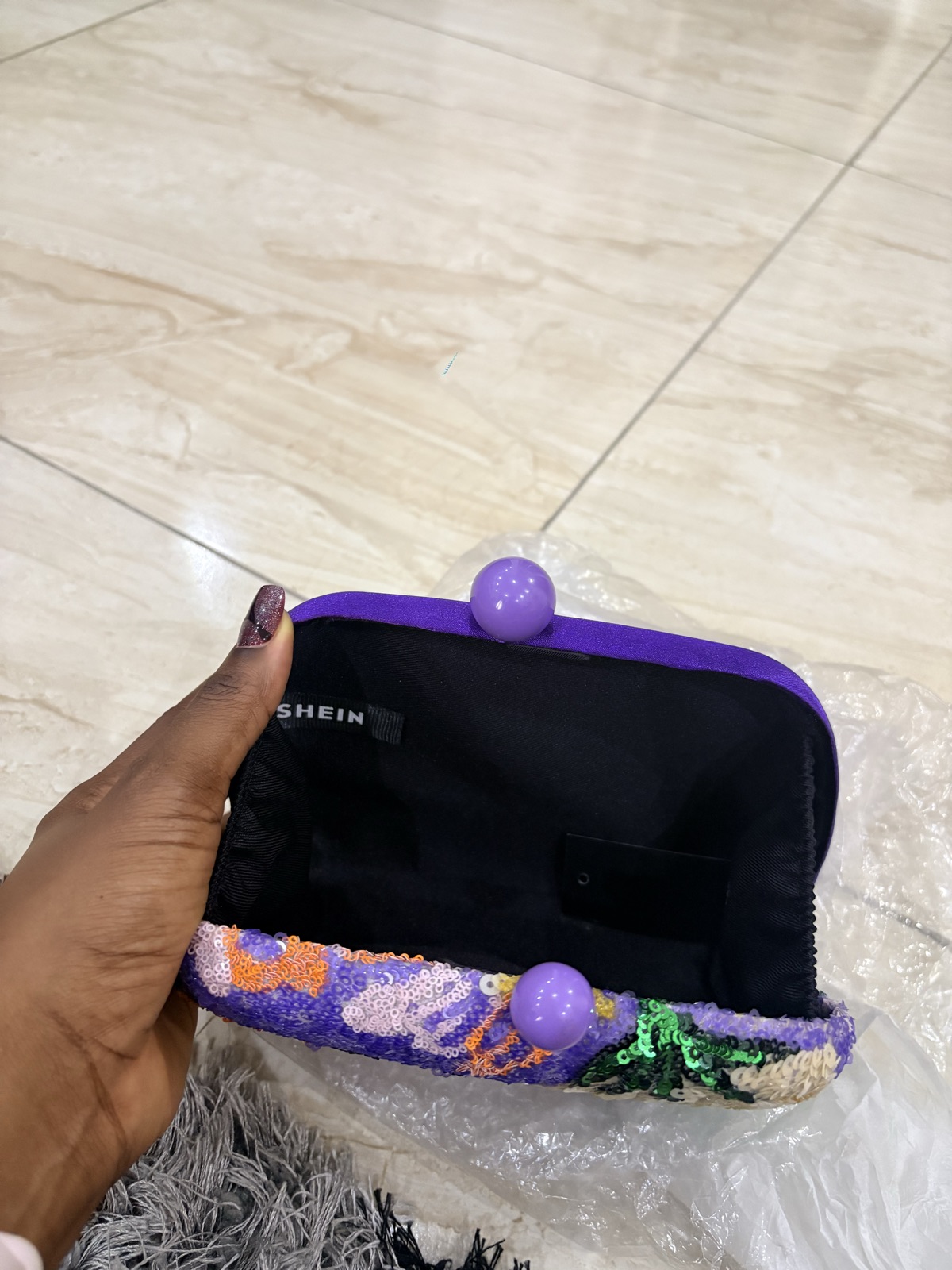 Embellished Clutch Purse with Beaded Closure