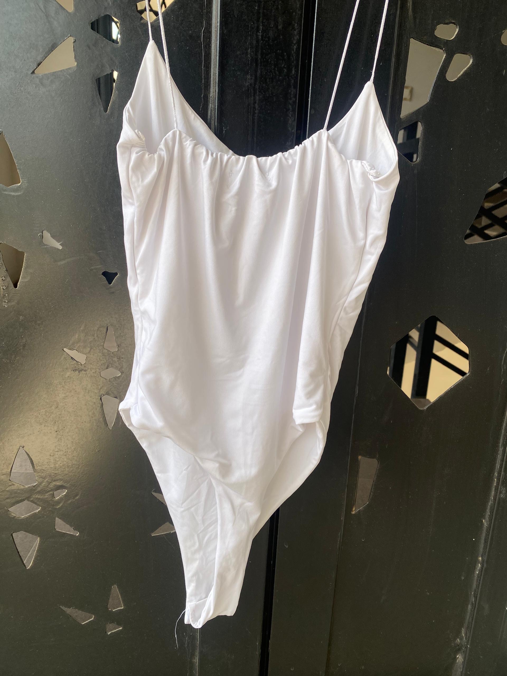 White Spaghetti Strap Bodysuit – Sleek & Minimalist Fit