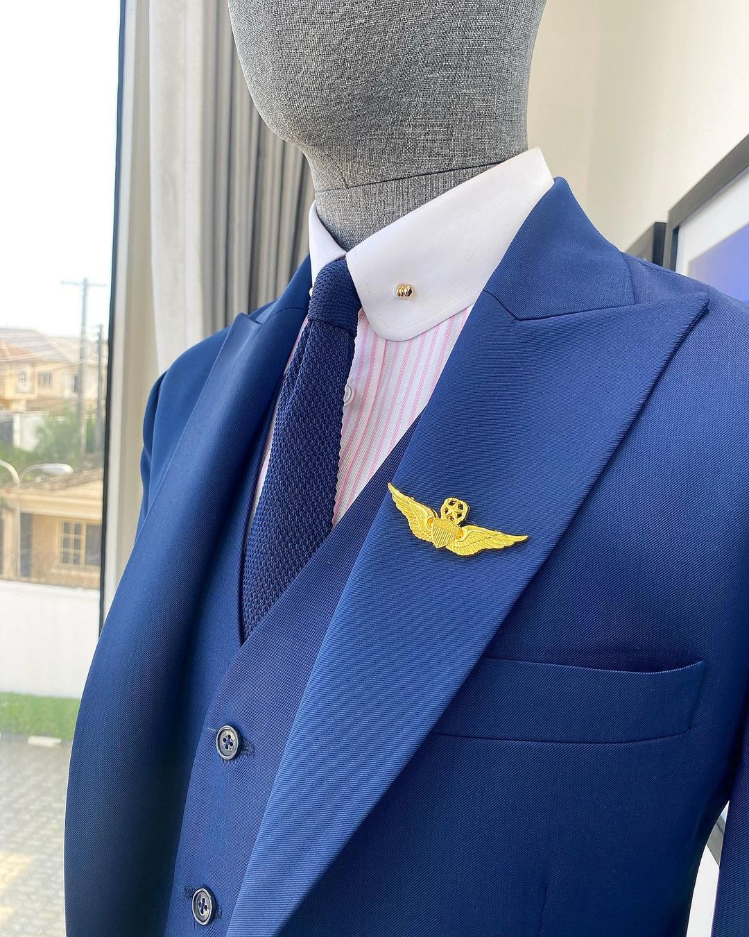 Deji and Kola A “Board Room” Navy Blue Peak Lapel Suit