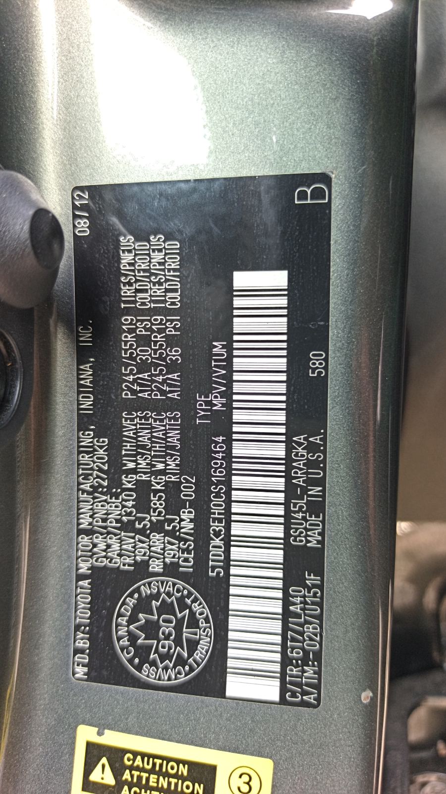 Toyota Highlander SUV, Dark Grey
