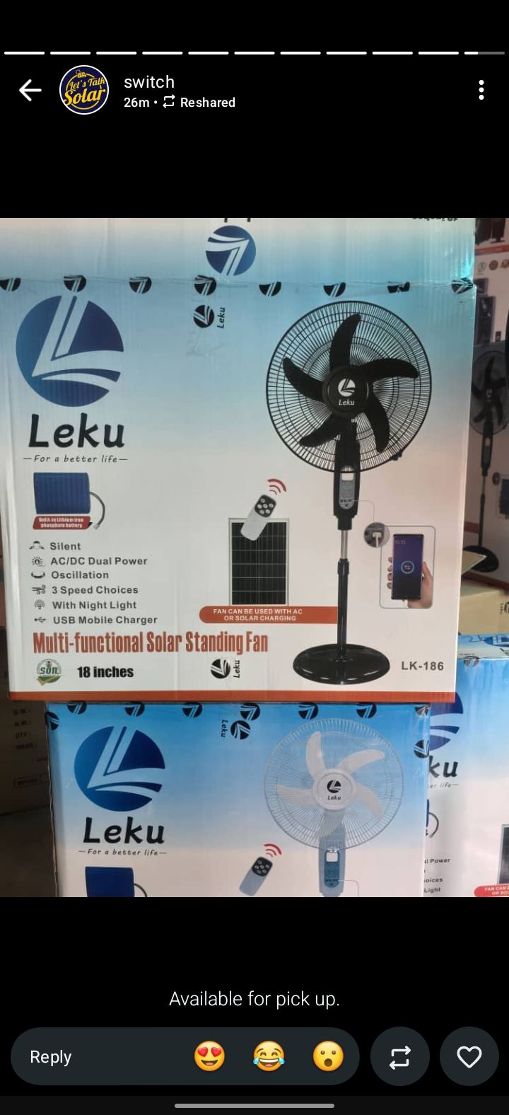 Leku Solar Rechargeable Fan