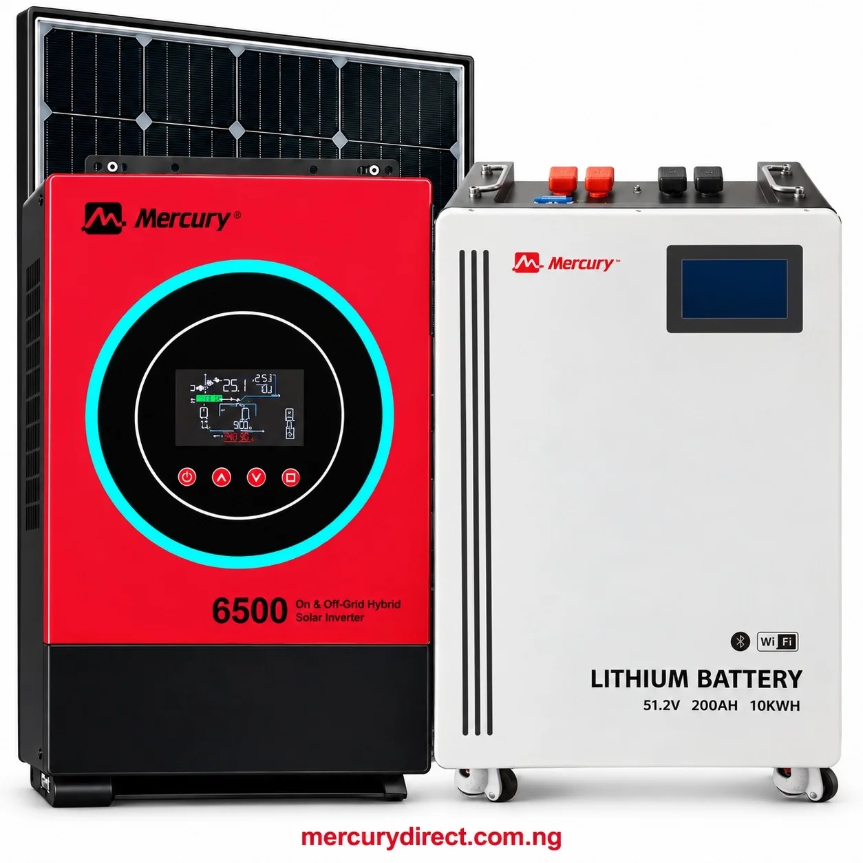 Mercury 6.5kVA Solar Hybrid Inverter + 10kWh Lithium and 7.2kW Panels
