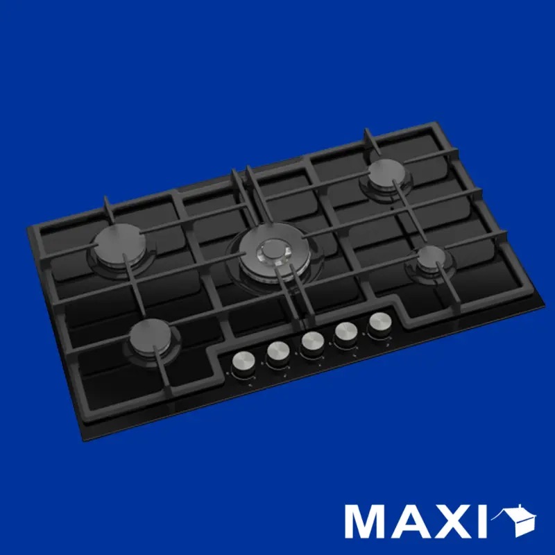 Maxi Tabletop Gas Cooker 5 Burners (ED045) Black Glass Edge Model