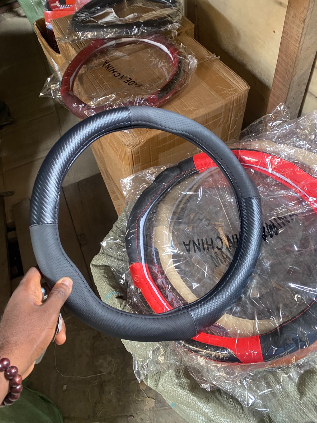 Steering Wheel Cover, Black Carbon Fiber Look