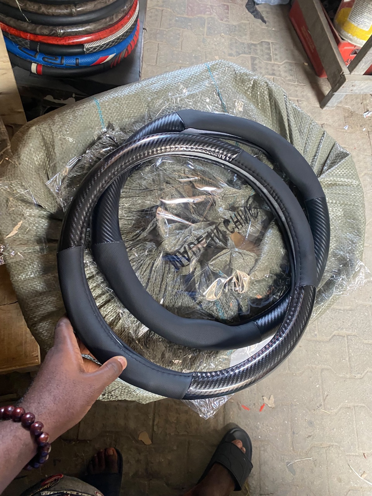 Steering Wheel Cover, Black Carbon Fiber Look