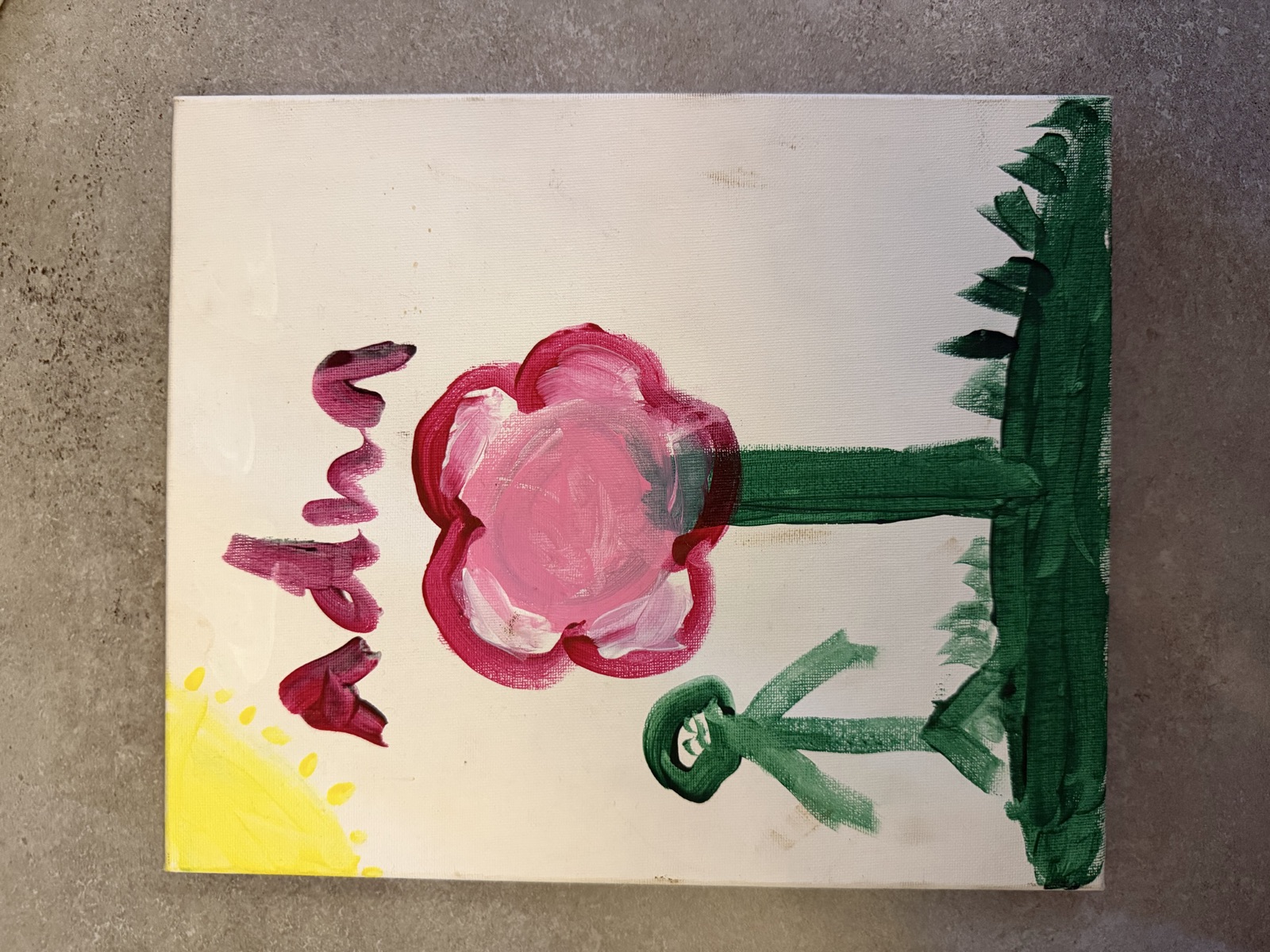 Abstract Painting, Pink Flower and Green Tree