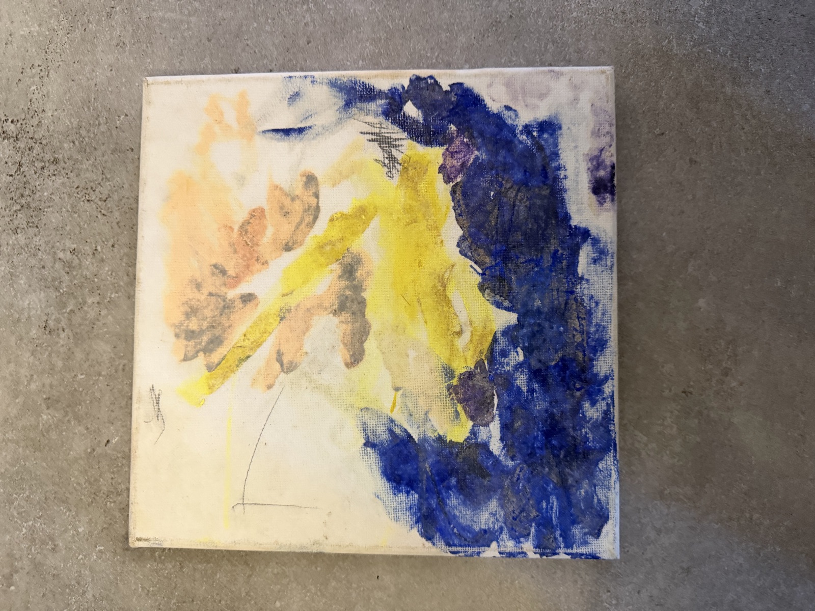 Abstract Canvas Painting, Blue and Yellow