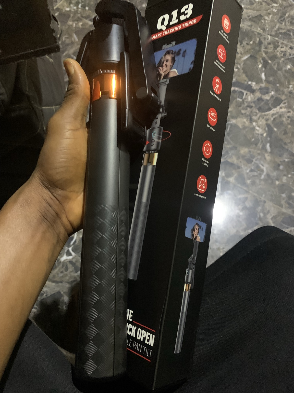 Q13 Smart Tracking Tripod Selfie Stick, Black