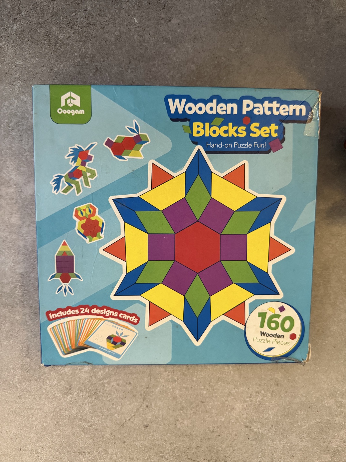 Googam Wooden Pattern Blocks Set with 160 Pieces