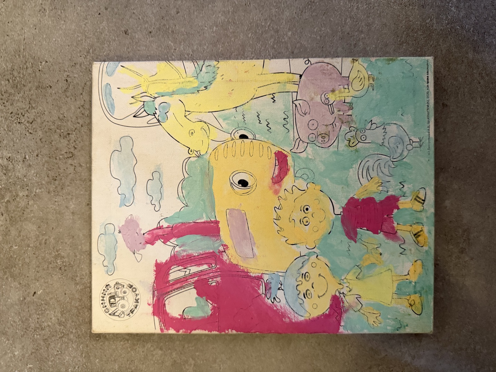 Children's Art Canvas, Colourful Farm Animals and Kids