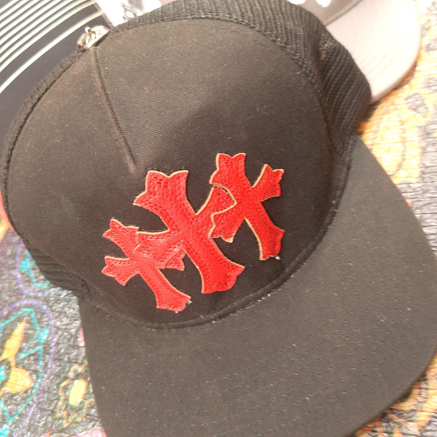Black Snapback Hat with Red Cross Design