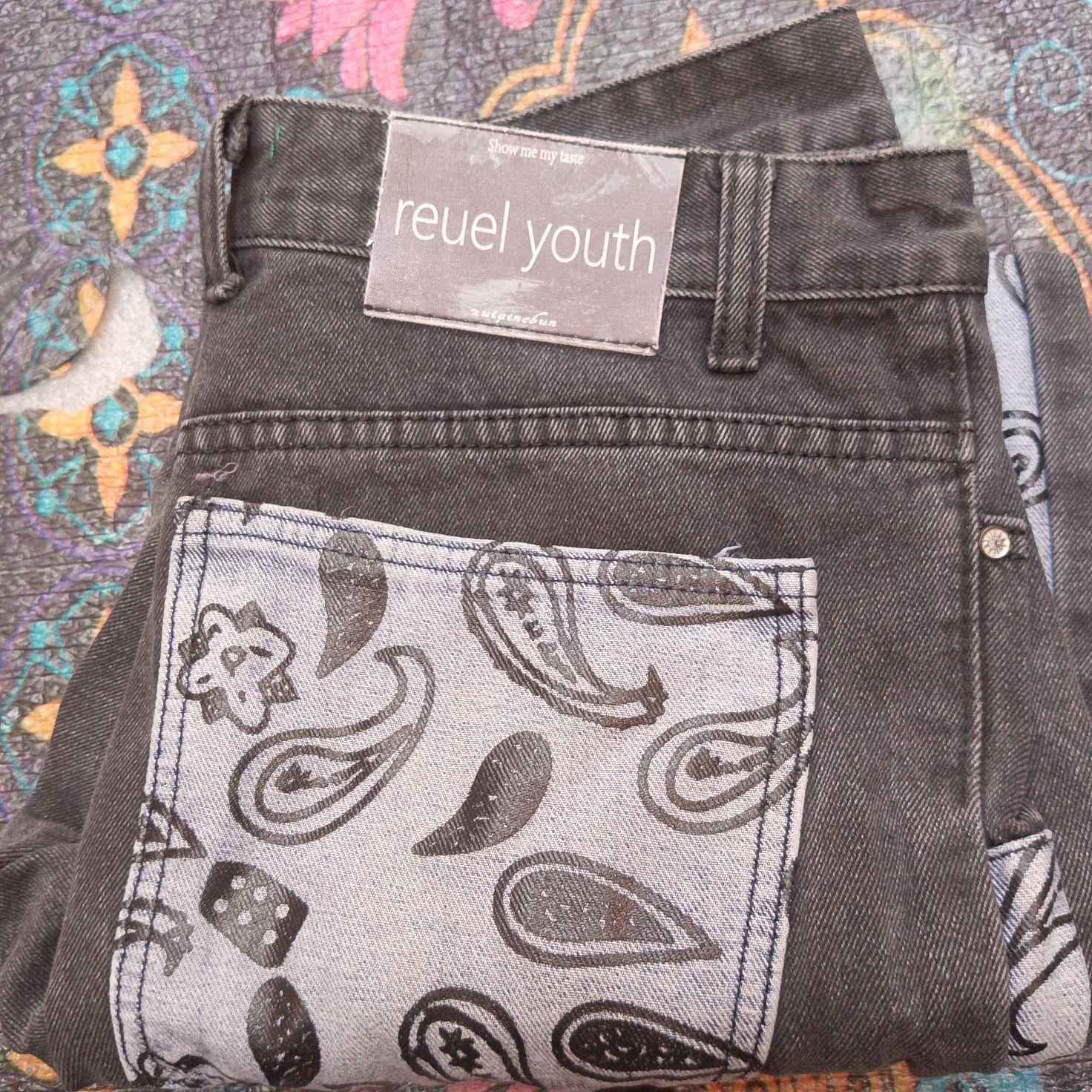 Reuel Youth Black Denim Jeans with Paisley Pockets