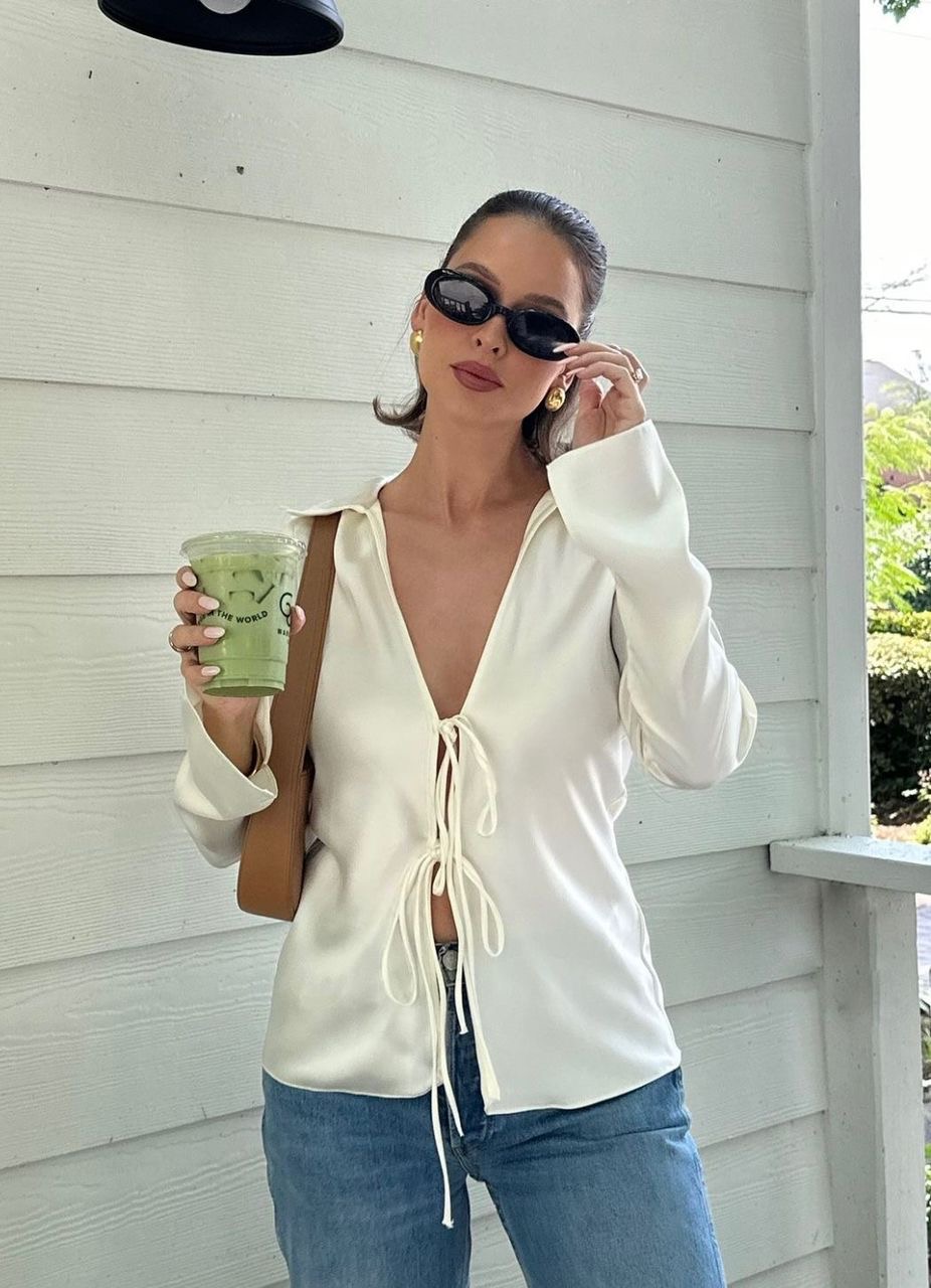 Satin Tie-Front Blouse