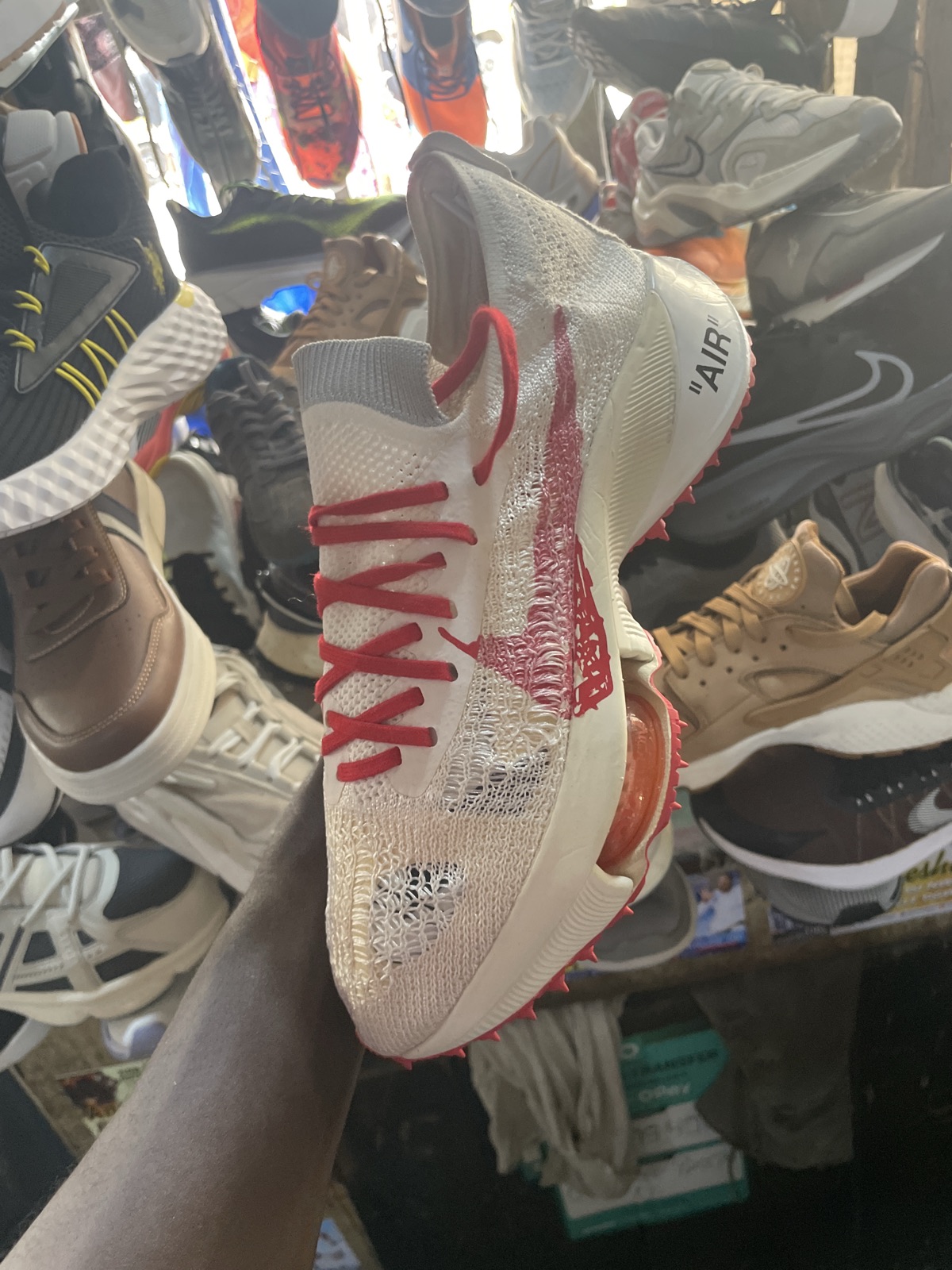 Men's White Running Shoes with Red Accents