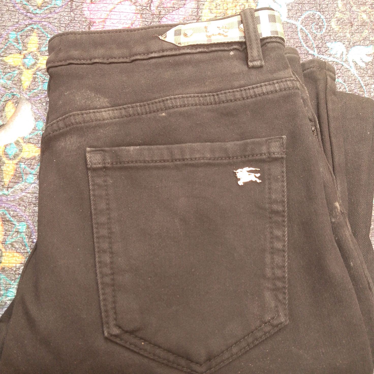 Classic Black Denim Jeans with Burberry Horseferry Print Belt