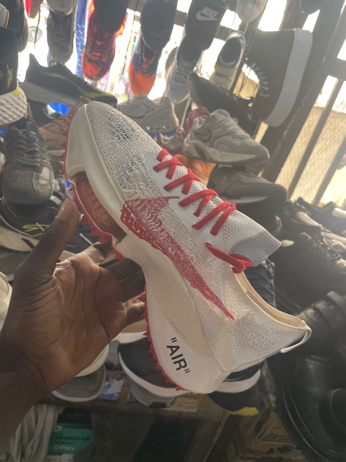 Men's White Running Shoes with Red Accents