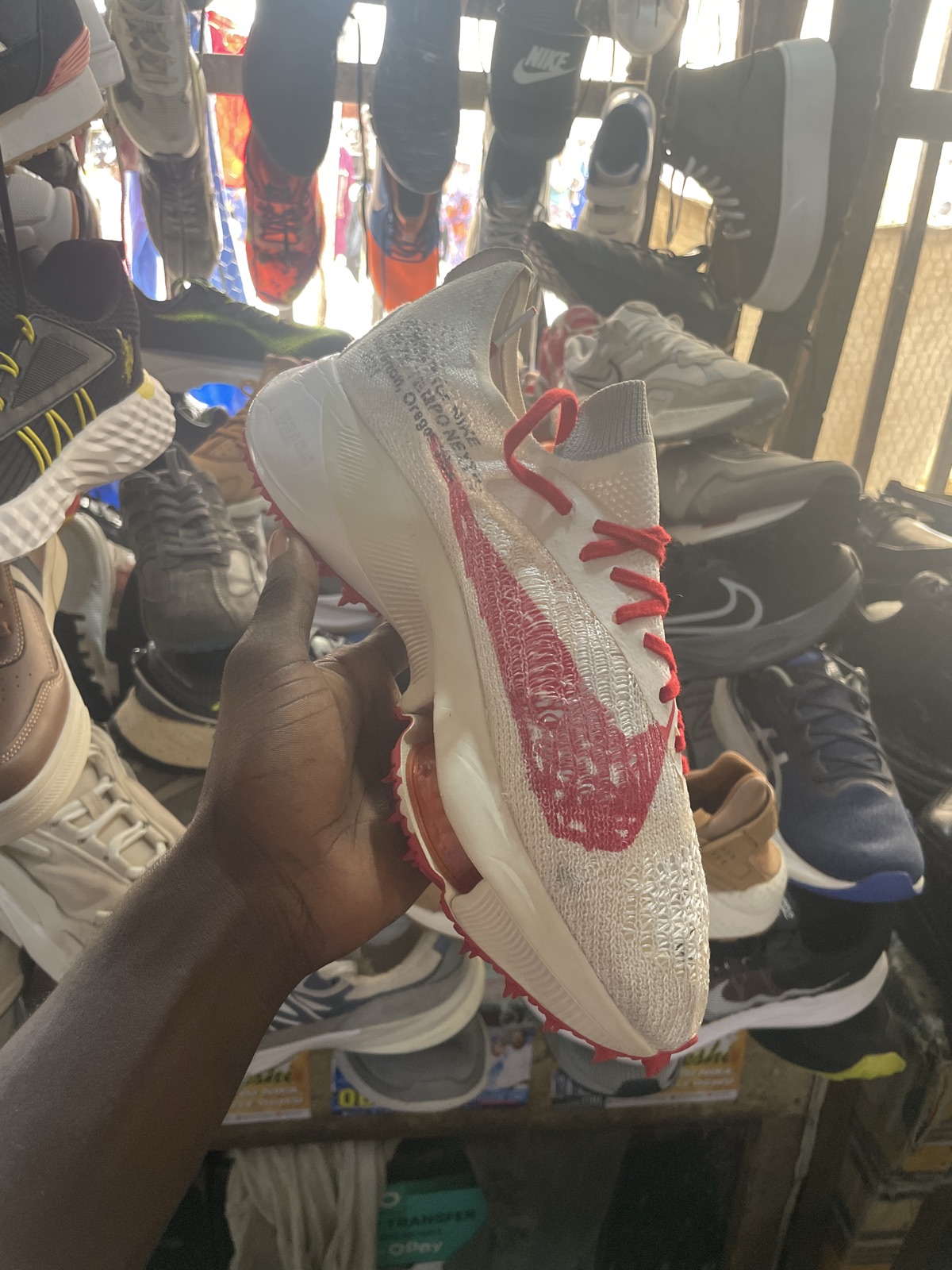 Men's White Running Shoes with Red Accents