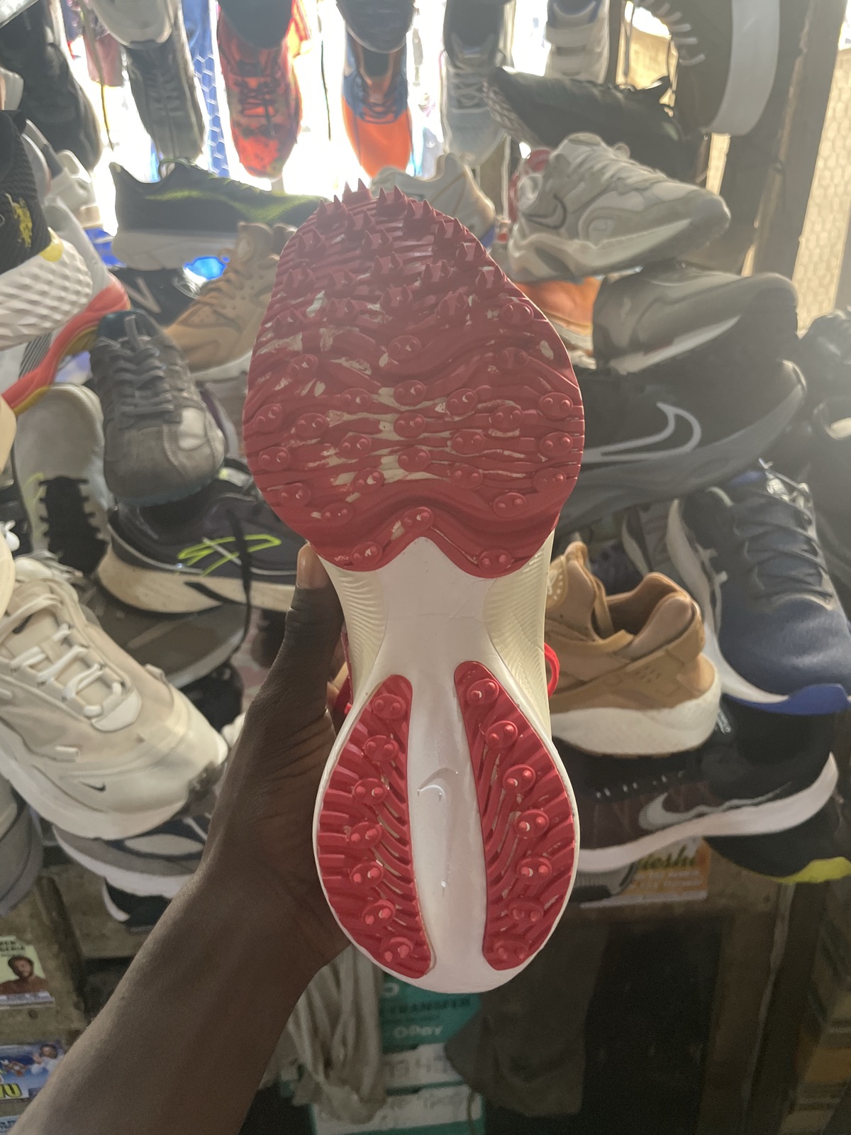 Men's White Running Shoes with Red Accents