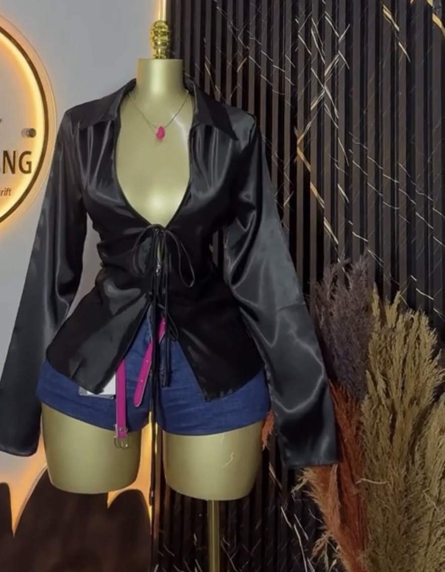 Satin Tie-Front Blouse